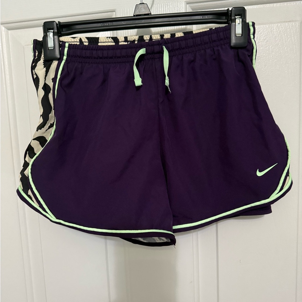 Nike Girls Purple Athletic Shorts with Green Accents *GREAT USED CONDITION*
